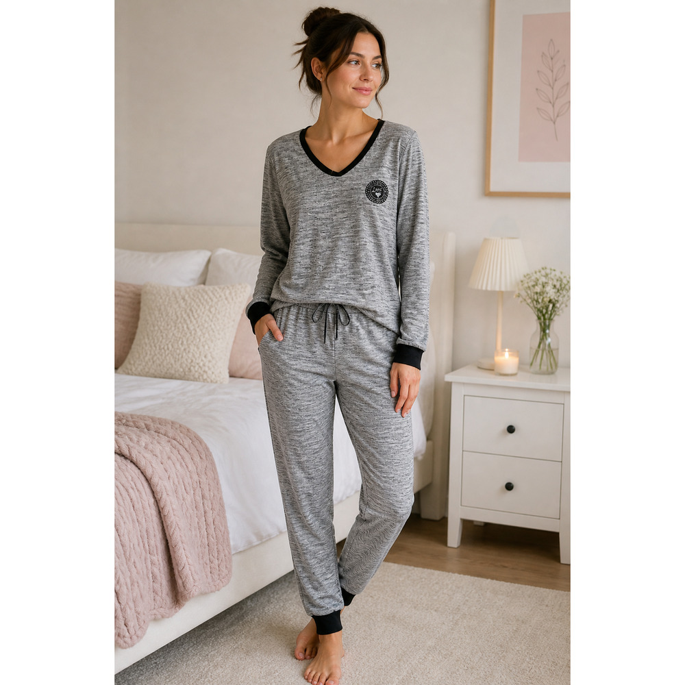 Bobbie Brooks Gray Waffle Knit Pajama Set XL Cozy Lounge Sleepwear Soft Comfort
